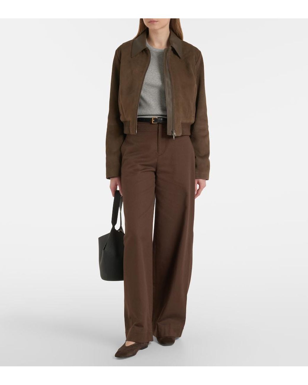 Vince Brown Cotton Twill Wide-Leg Pants