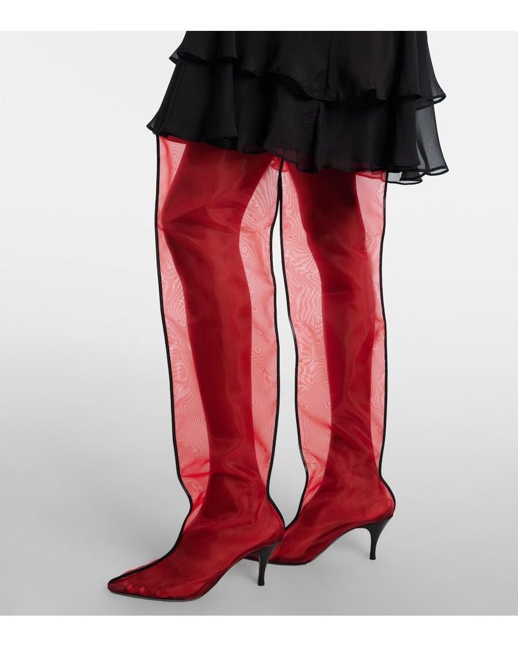 Herbert Levine Red Drawing A Blank 80 Mesh Knee-High Boots