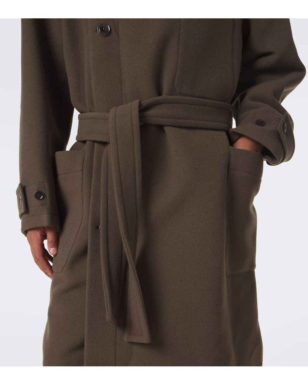 Lemaire Brown Wool Wrap Coat for men