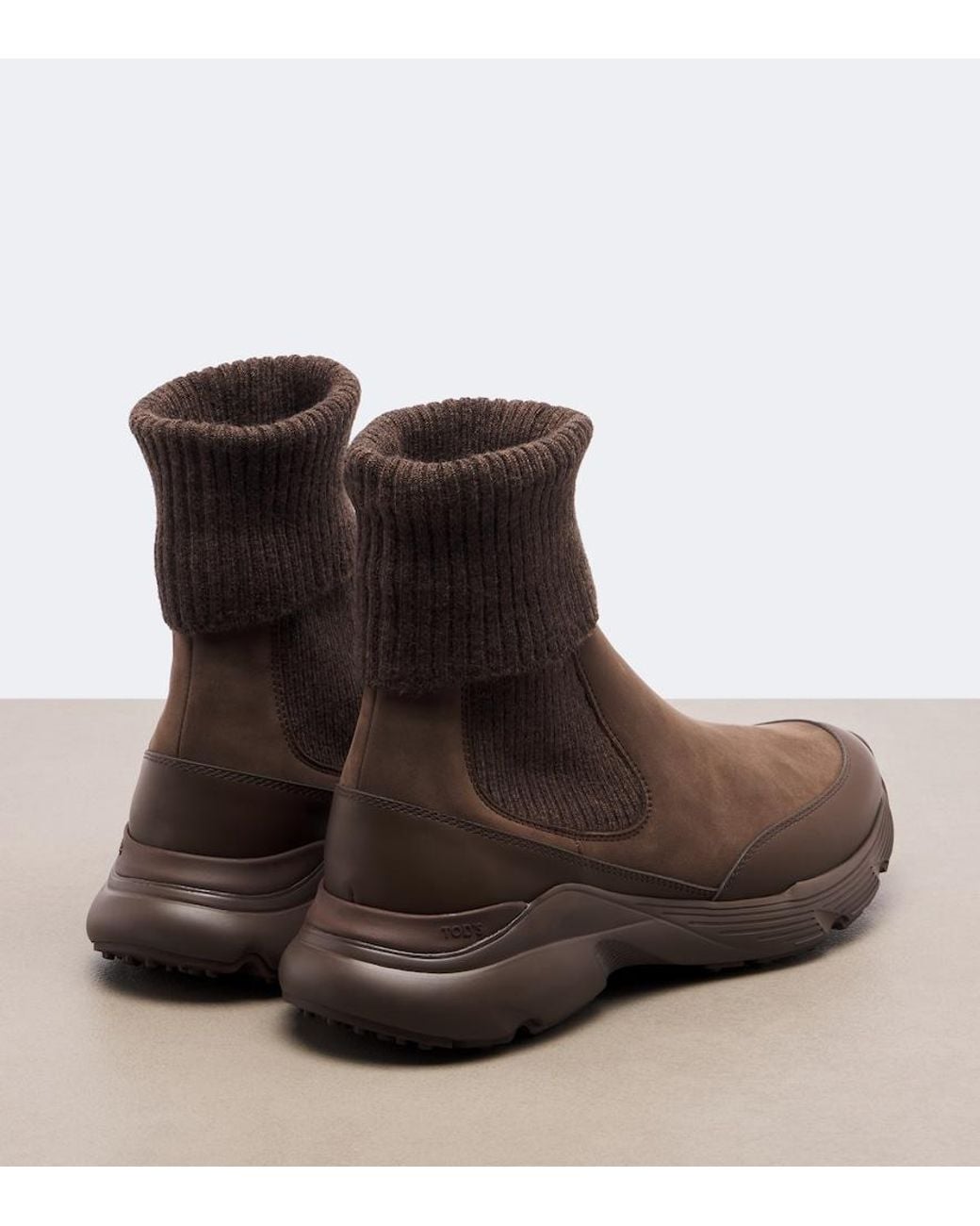 Tod's Brown Knitted Leather Ankle Boots