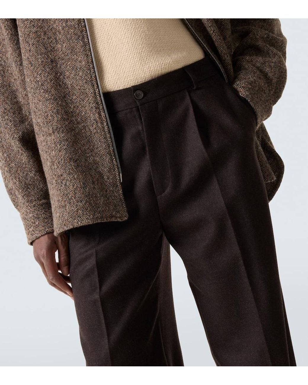 Dries Van Noten Black Wool Flannel Wide-Leg Pants for men