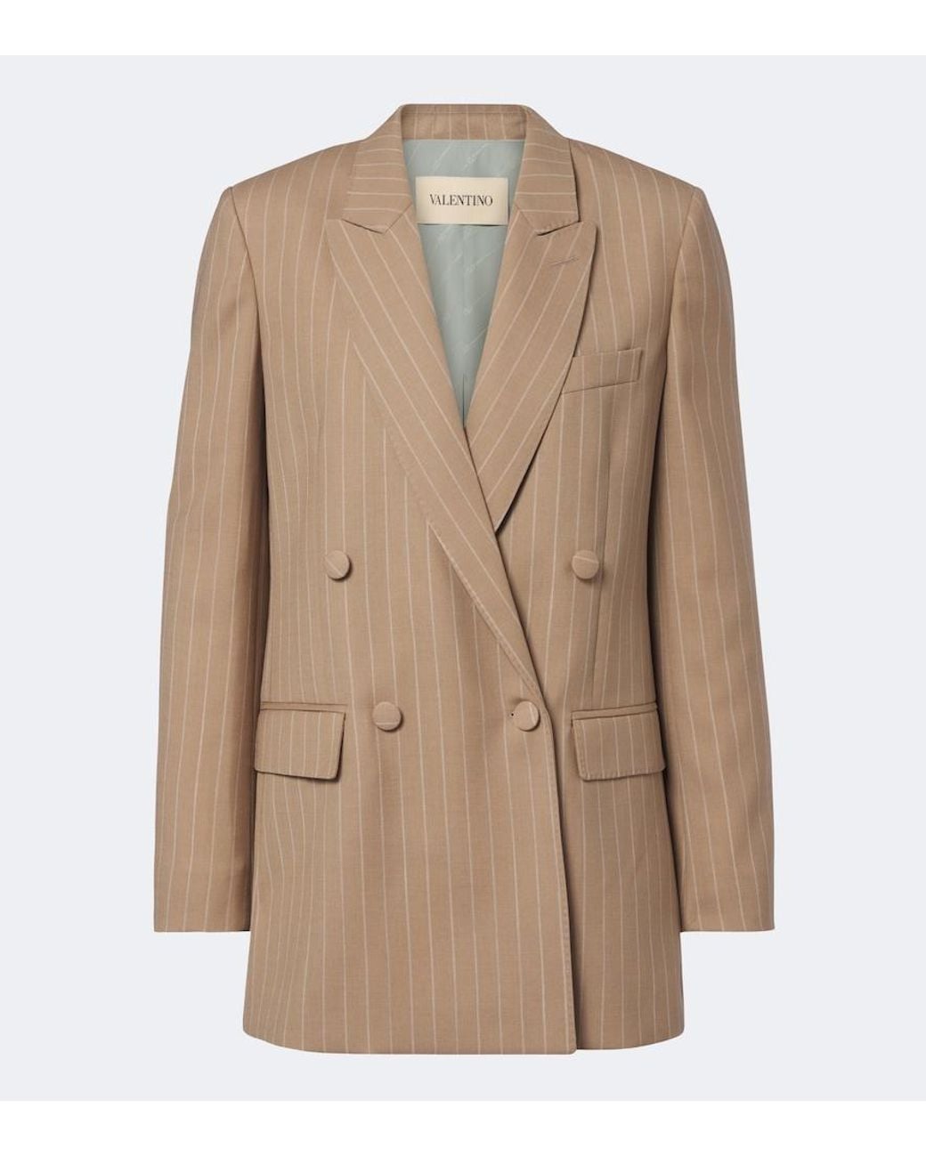 Valentino Garavani Brown Pinstripe Virgin Wool Double-Breasted Blazer