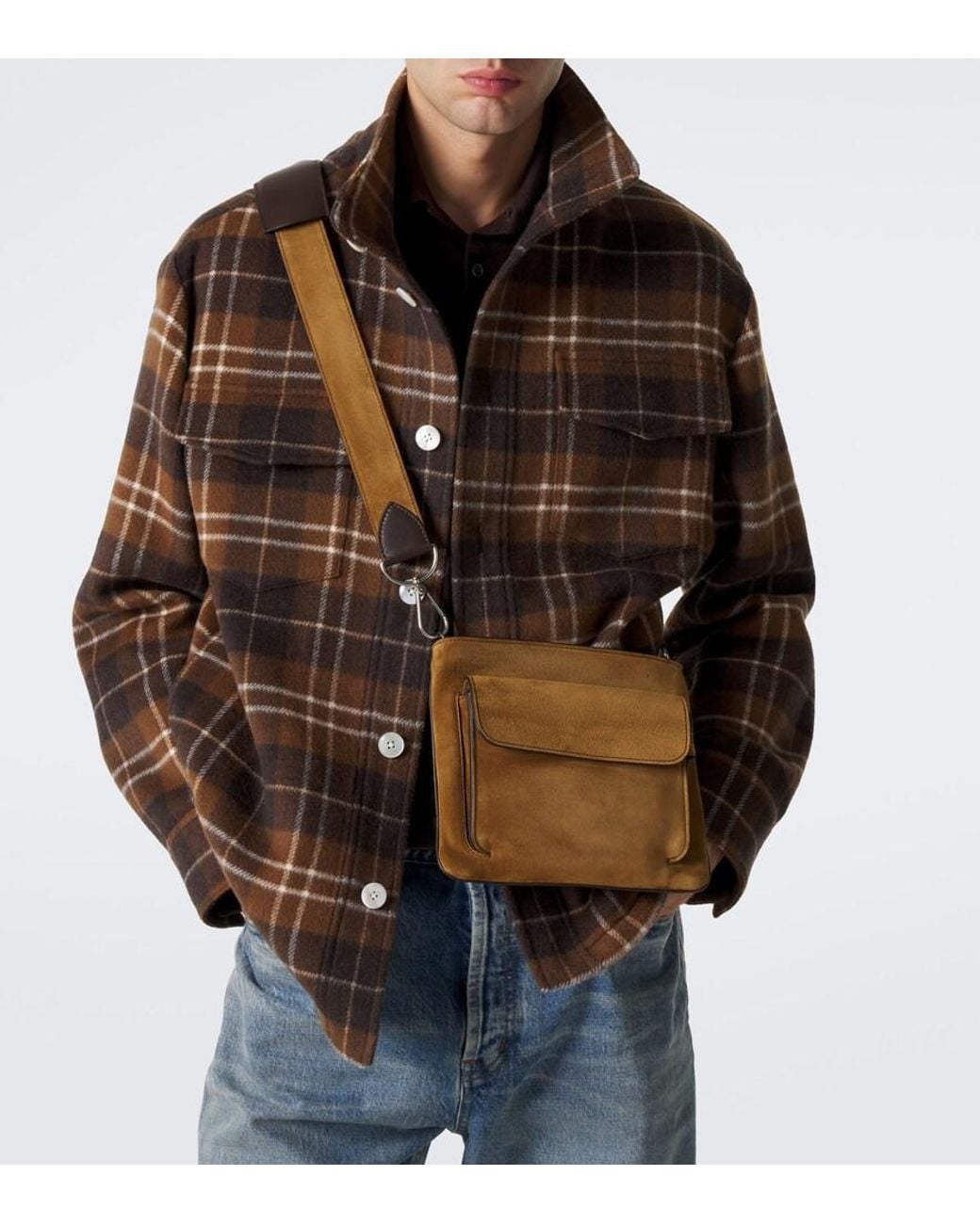Metier Brown Slide Suede Messenger Bag for men
