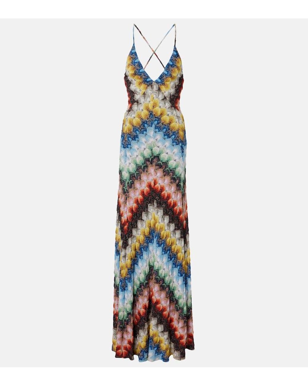 Missoni White Zigzag Open-Back Lame Gown