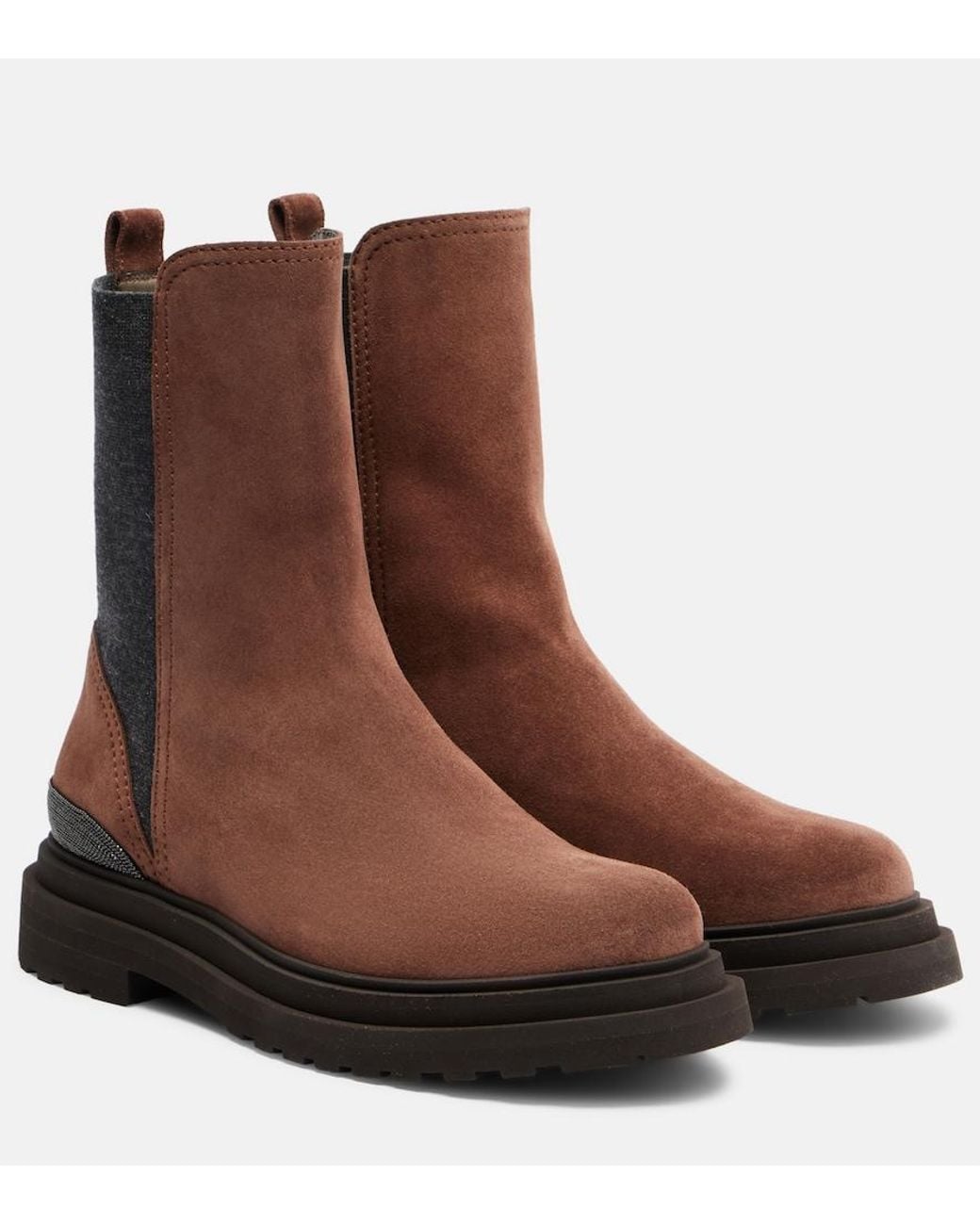Brunello Cucinelli Brown Monili Suede Chelsea Boots