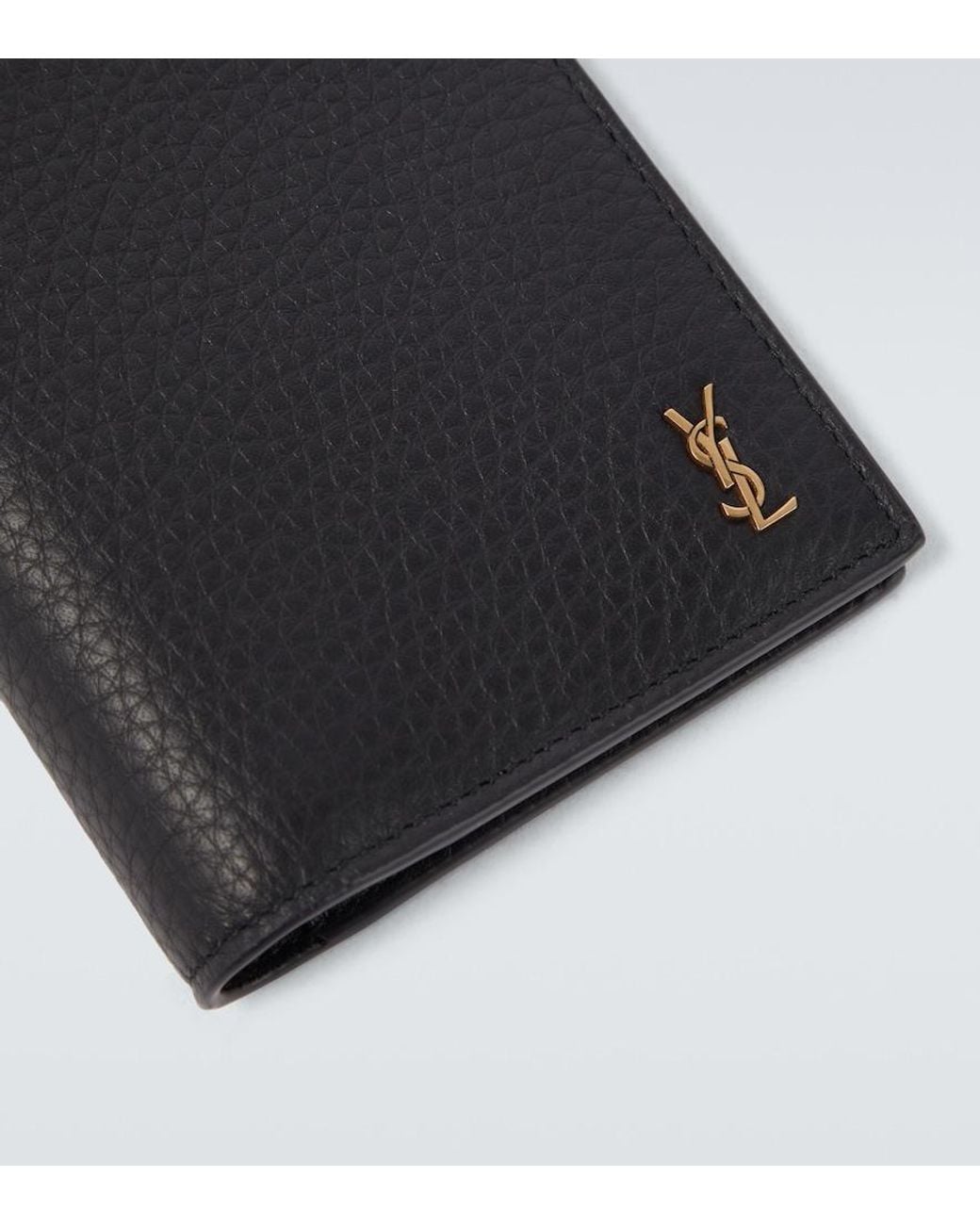 Saint Laurent Black Tiny Cassandre Leather Bi-Fold Wallet for men