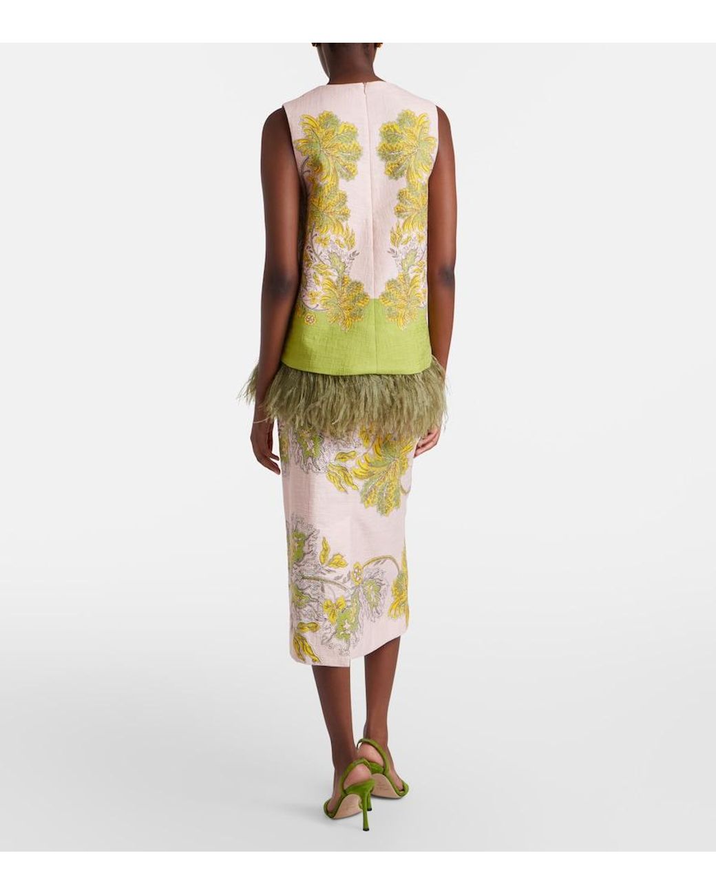 LaDoubleJ Yellow Printed Cotton Midi Skirt