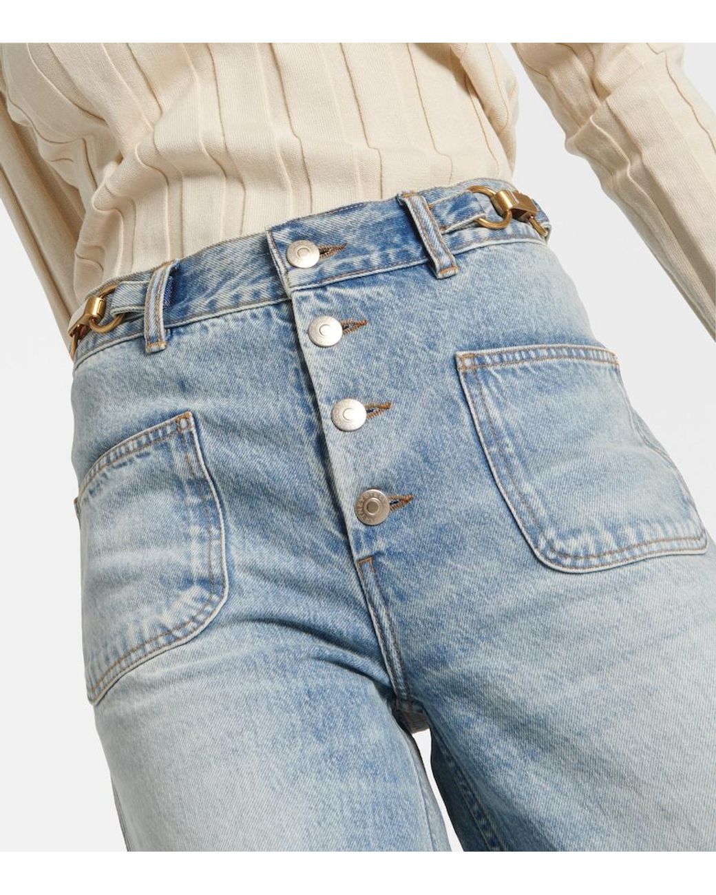 Stella McCartney Blue High-Rise Cropped Flared Jeans