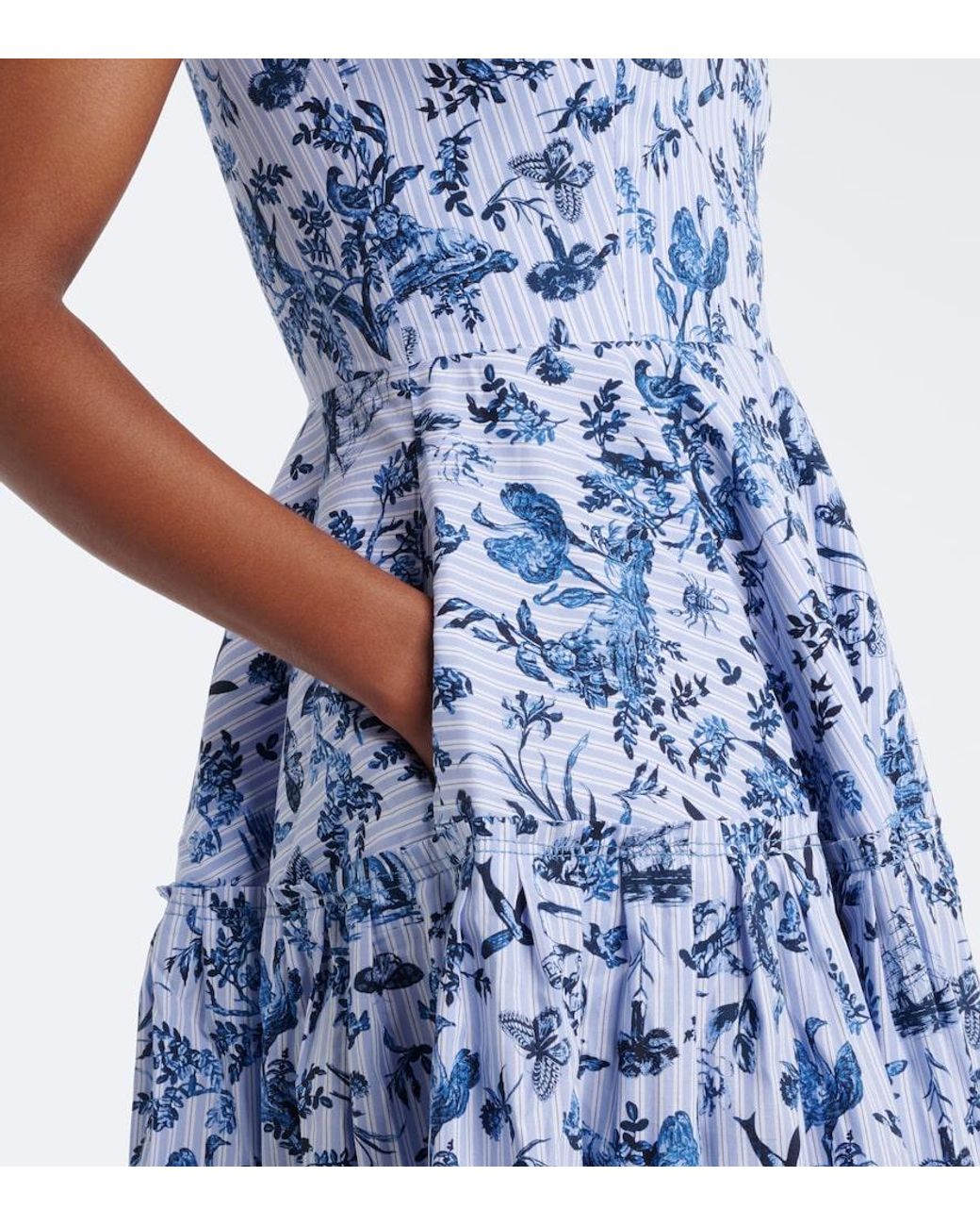 Erdem Blue Striped Printed Cotton Poplin Midi Dress