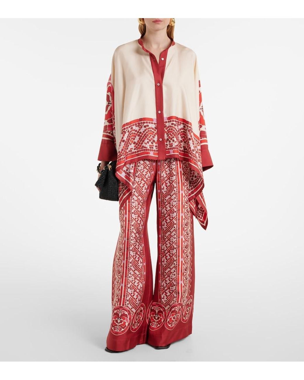 LaDoubleJ Red Foulard Printed Silk Twill Shirt