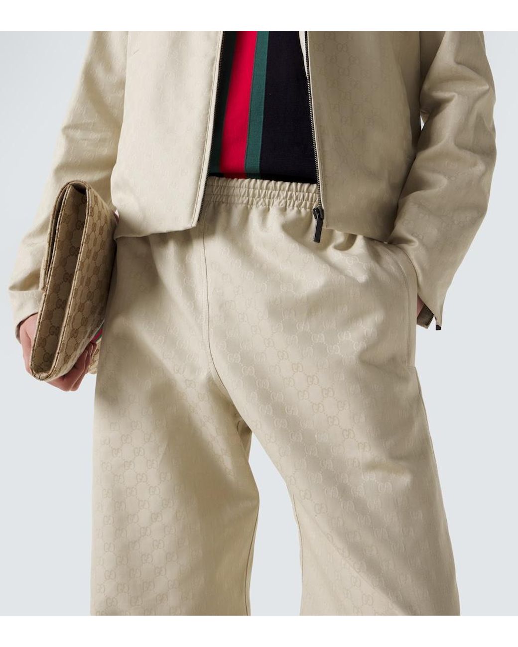 Gucci Natural Gg Cotton Canvas Straight Pants for men