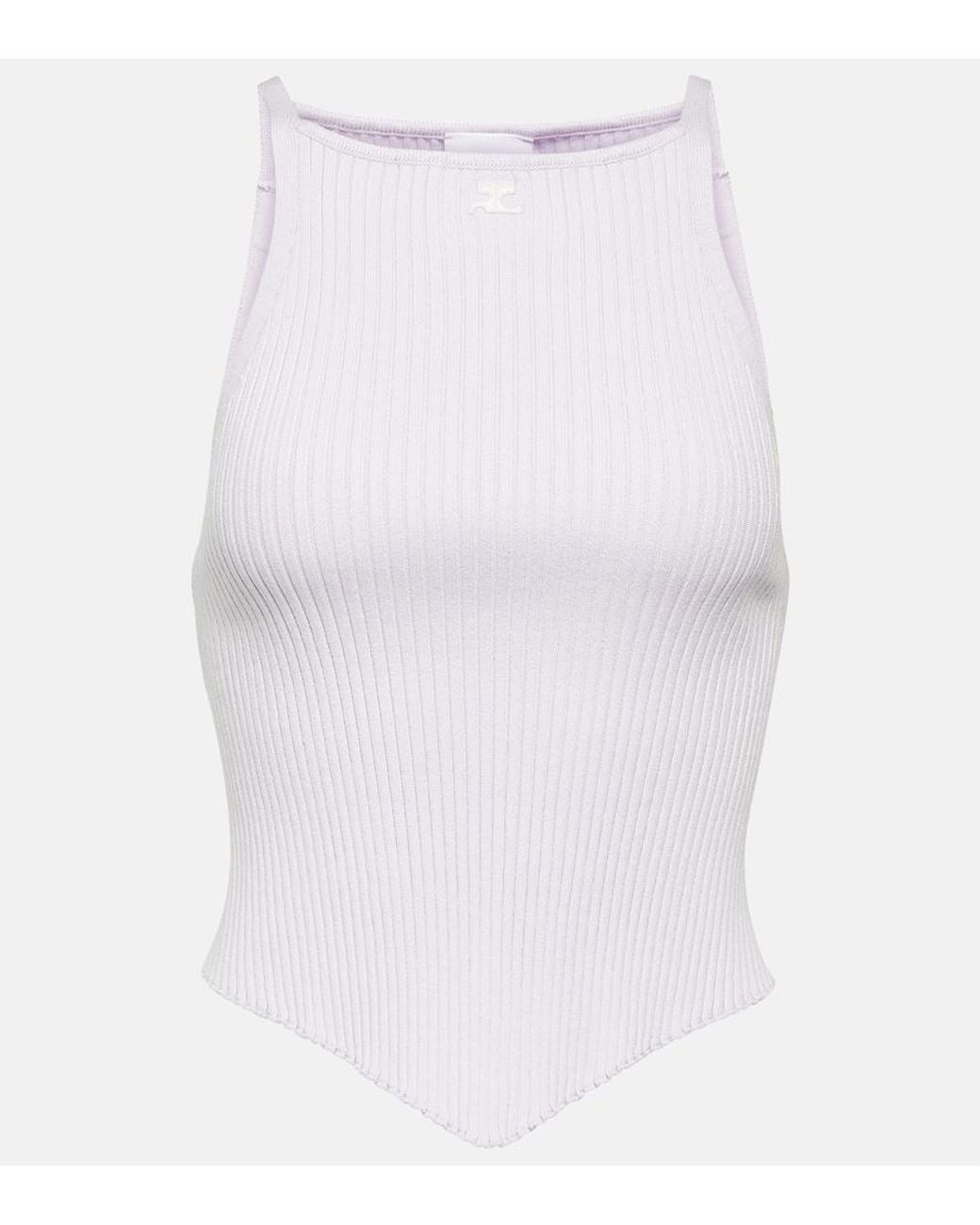 Courreges White Logo Ribbed-Knit Tank Top