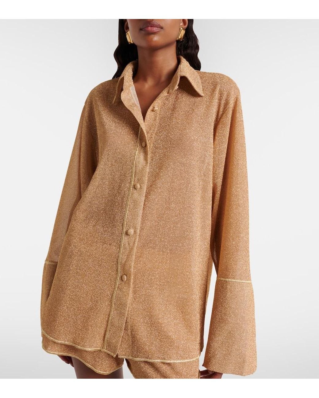 Oseree Brown Lumiere Lame Shirt