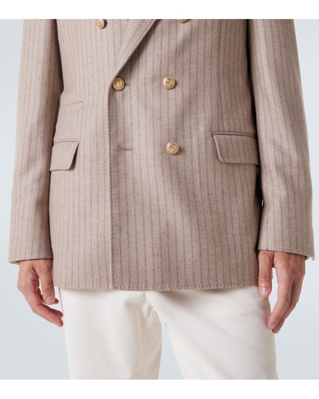 Brunello Cucinelli Brown Striped Cashmere And Silk Blazer for men