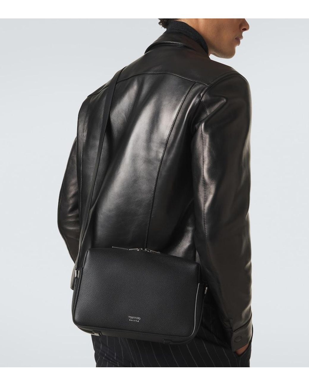 Tom Ford Black Leather Crossbody Bag for men