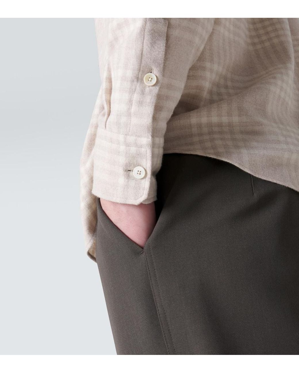 Zegna White Checked Cotton Flannel Shirt for men