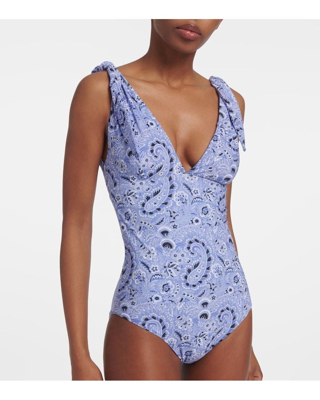 Etro Blue Paisley-Print One-Piece Swimsuit