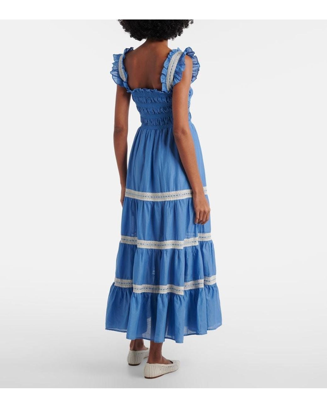 Rixo Blue Aubrie Lace-Trimmed Cotton Voile Midi Dress