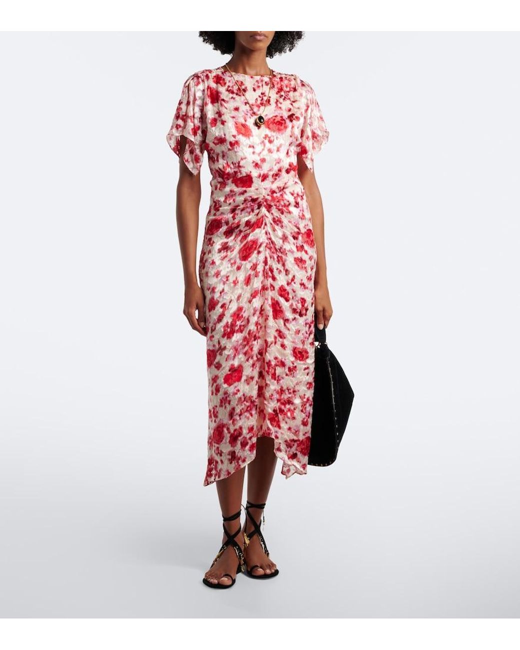 Isabel Marant Red Herva Floral Devore Georgette Midi Dress