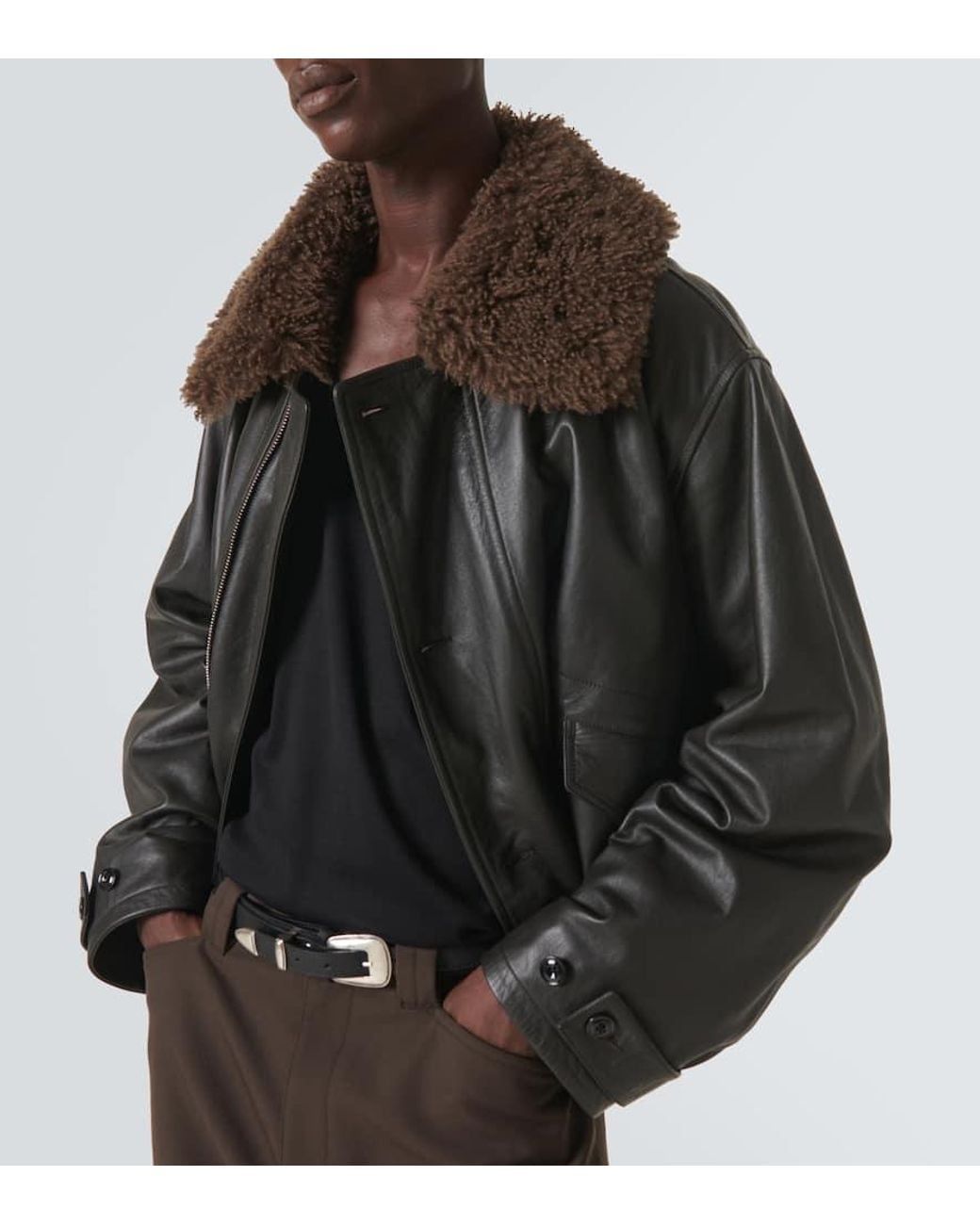 Lemaire Shearling-trimmed Leather Blouson in Black for Men | Lyst