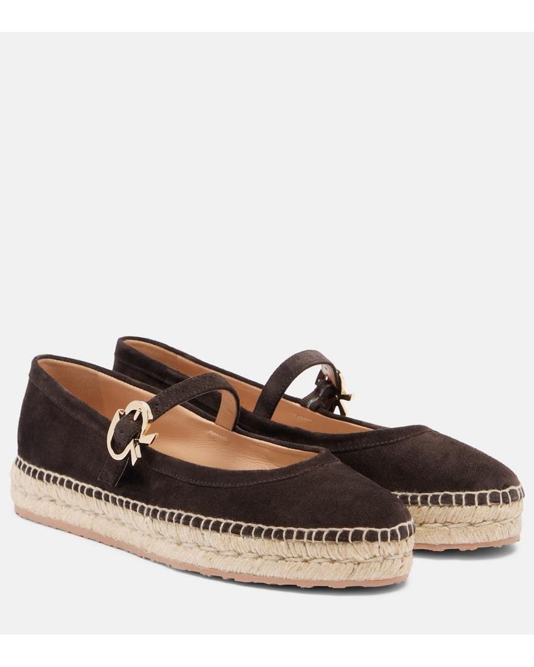 Gianvito Rossi Brown Elda Suede Espadrilles Mary Jane Flats