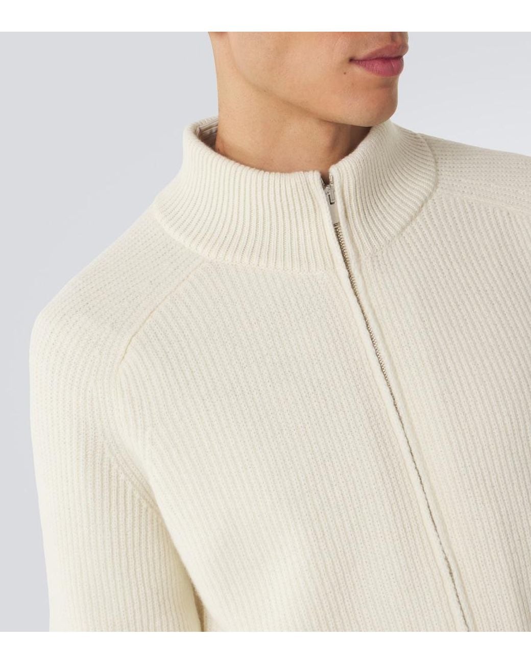 Lardini White Ribbed-Knit Wool And Cashmere Zip-Up Cardigan for men