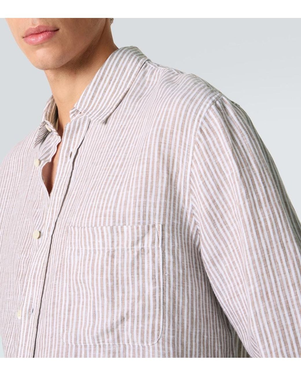 Frescobol Carioca Pink Telles Striped Linen Shirt for men