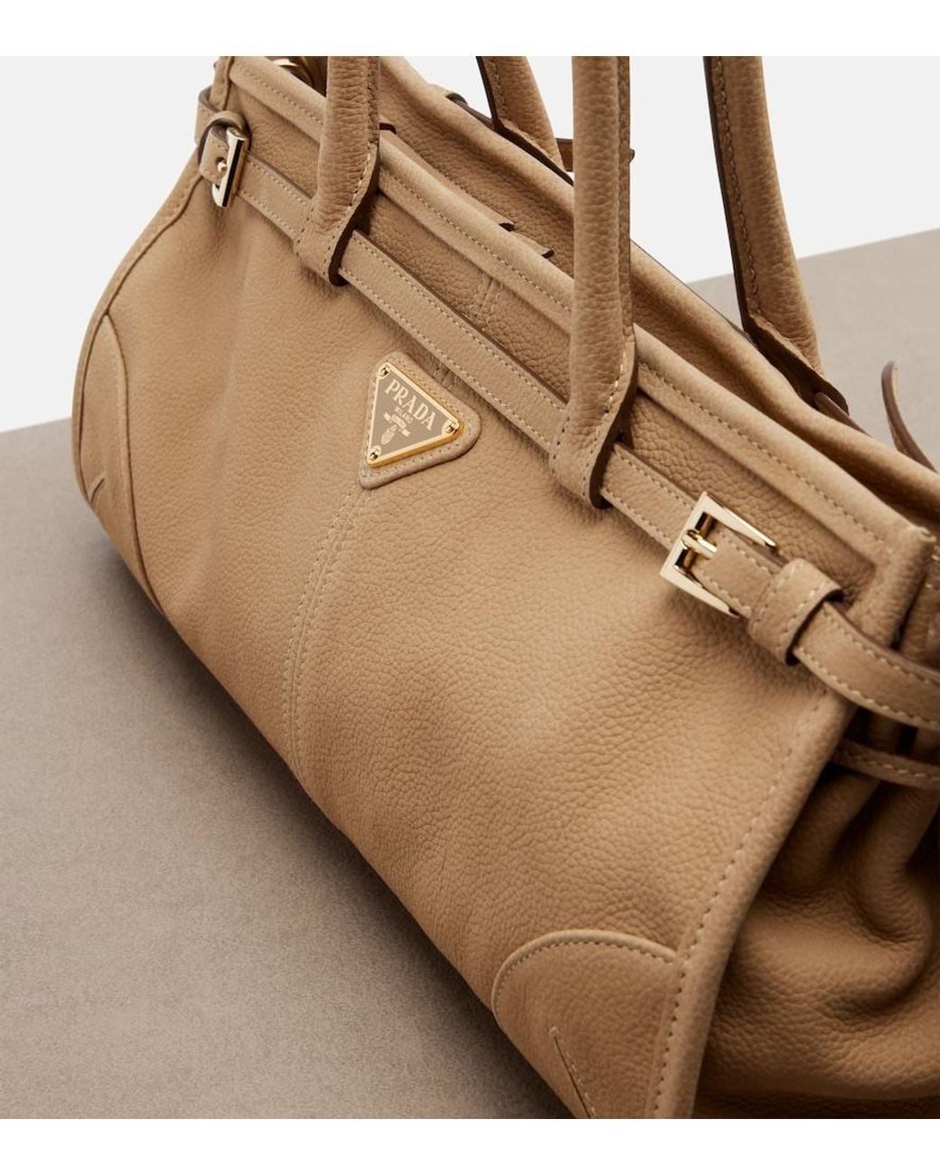 Prada Natural Bonnie Medium Leather Shoulder Bag
