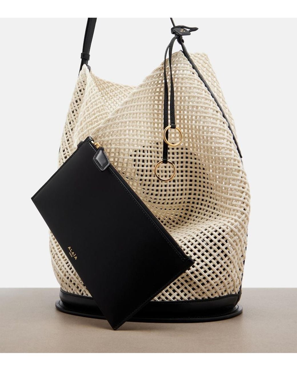 Alaïa White Hip Large Leather-Trimmed Bucket Bag
