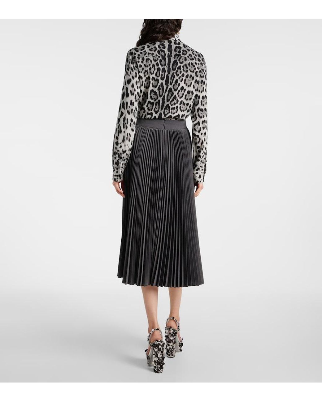 Dolce & Gabbana Gray Plisse Midi Skirt