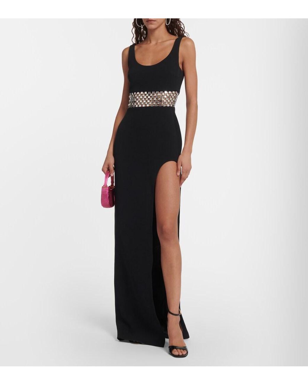 David Koma Black Crystal-embellished Crepe Gown