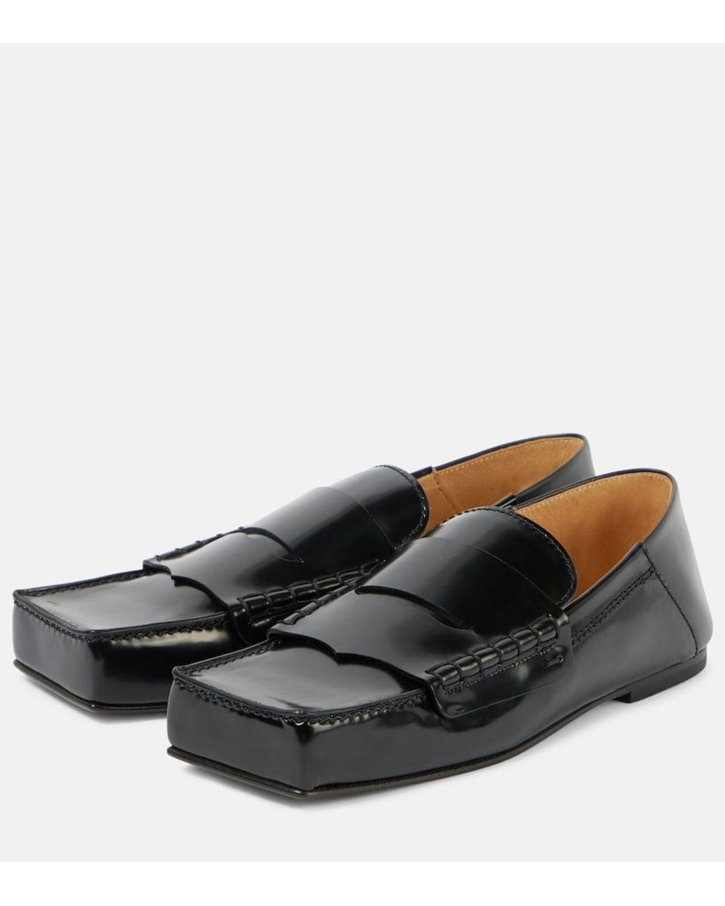 Jacquemus Black Square-Toe Leather Loafer Flats