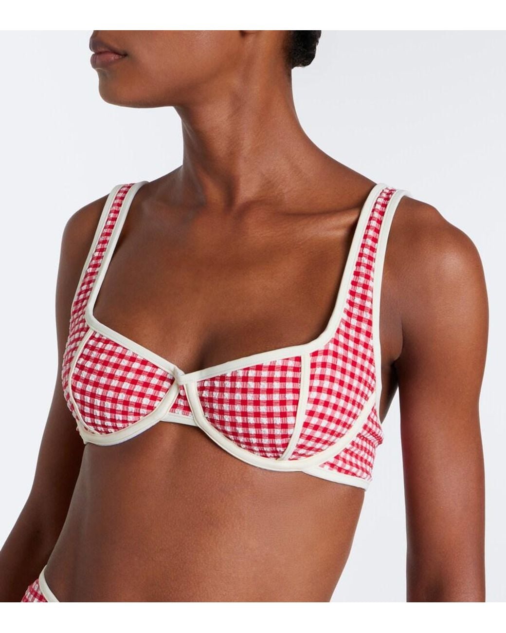 Montce Red Romy Gingham Seersucker Bikini Top