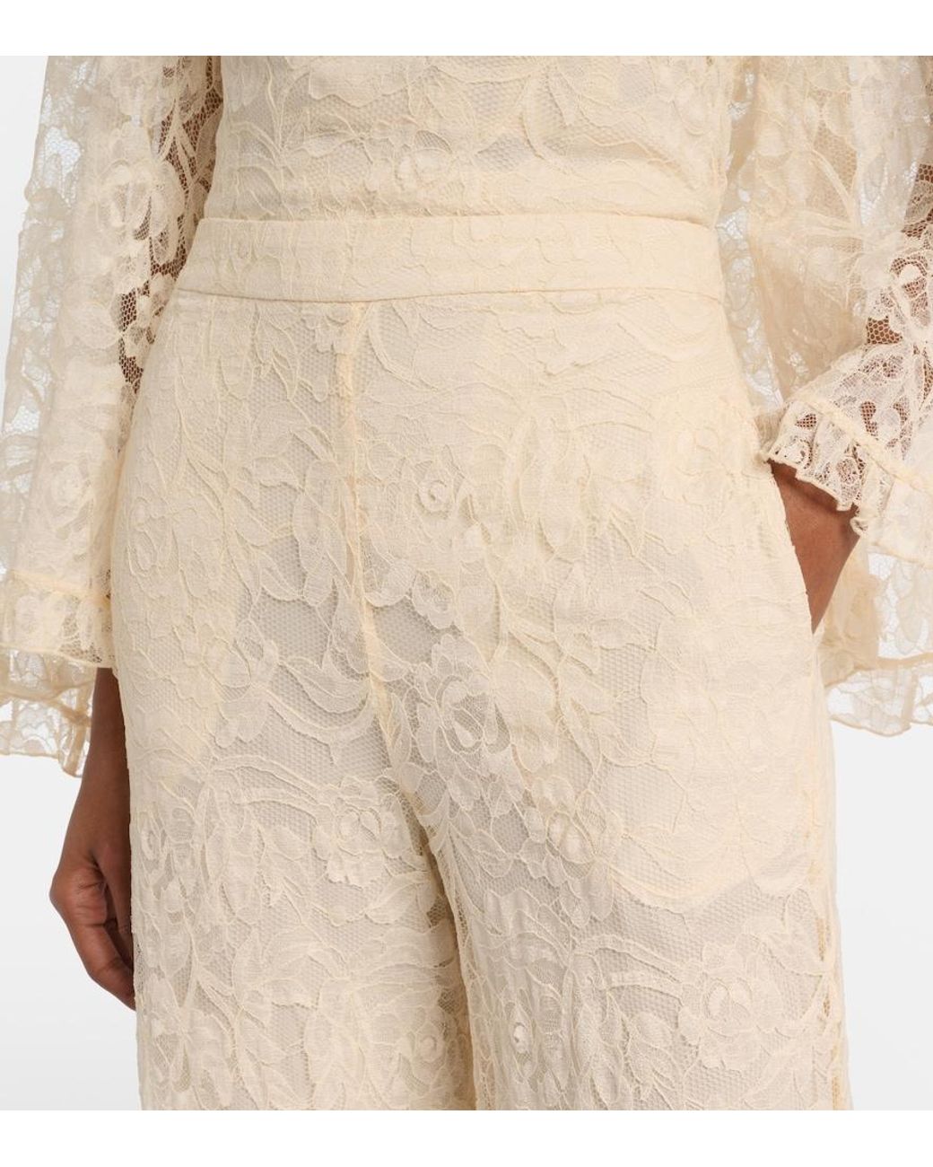 Zimmermann Natural Carousel Lace Wide-Leg Pants