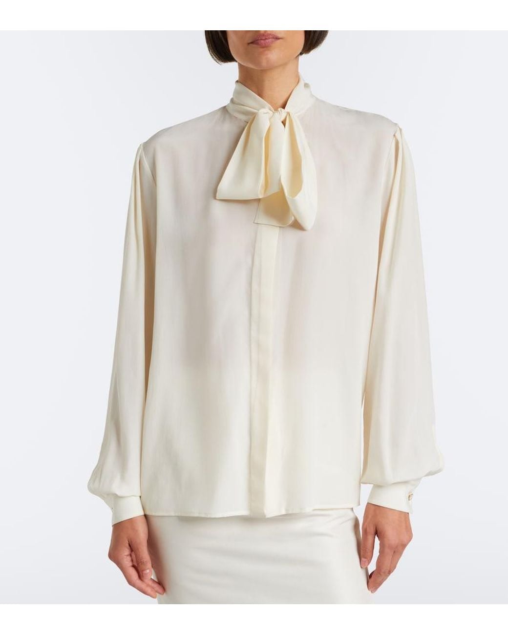 Gucci White Tie-Neck Silk Crepe De Chine Blouse