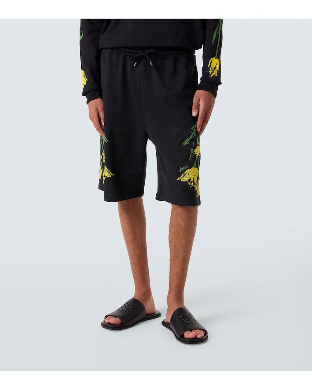 Loewe Black Floral Cotton Shorts for men