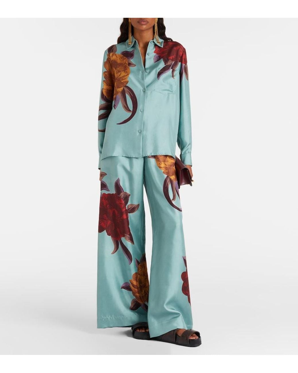 LaDoubleJ Blue Floral Silk Palazzo Pants