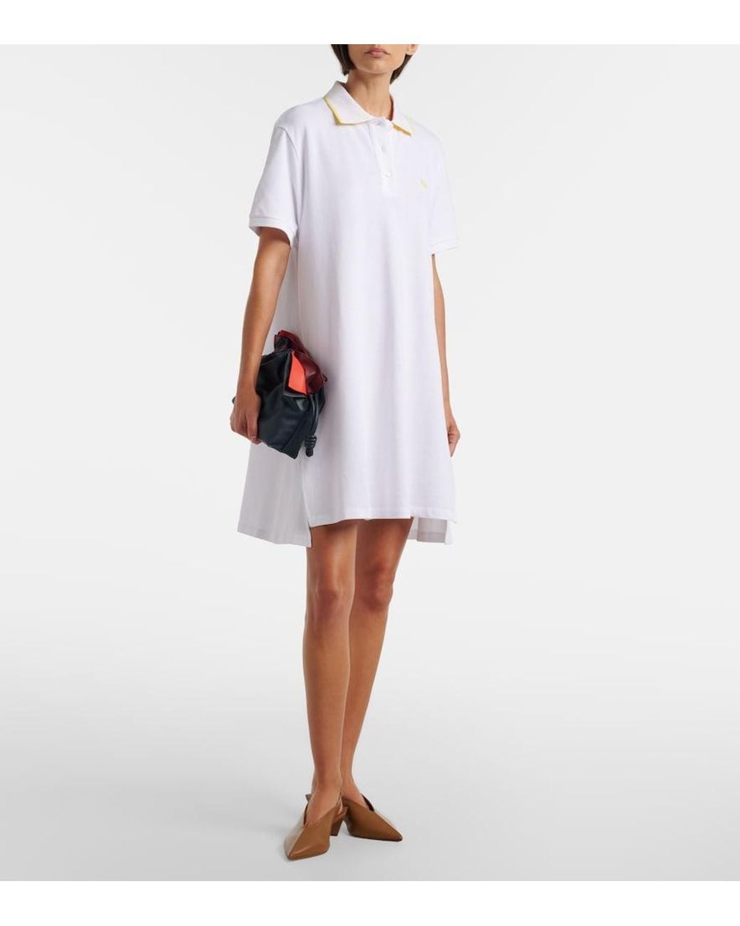 Loewe White Double L Cotton Pique Polo Dress