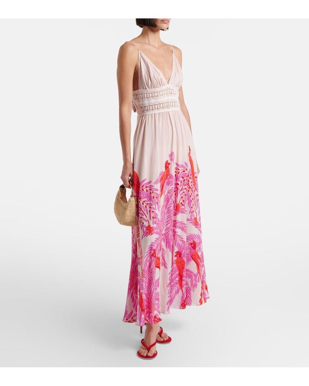 Poupette Pink Havana Crochet-Trimmed Floral Maxi Dress