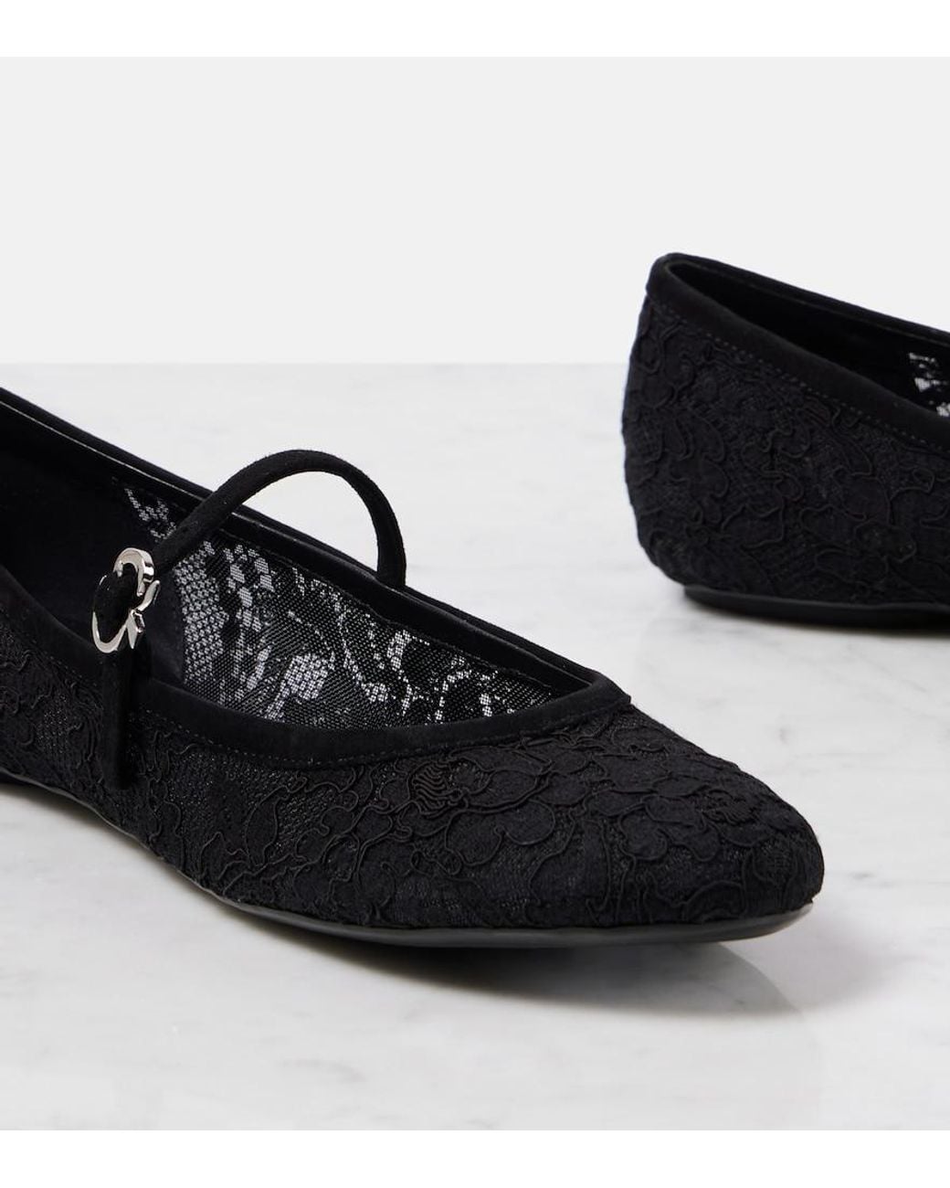Gianvito Rossi Black Mj Leather-Trimmed Lace Ballet Flats