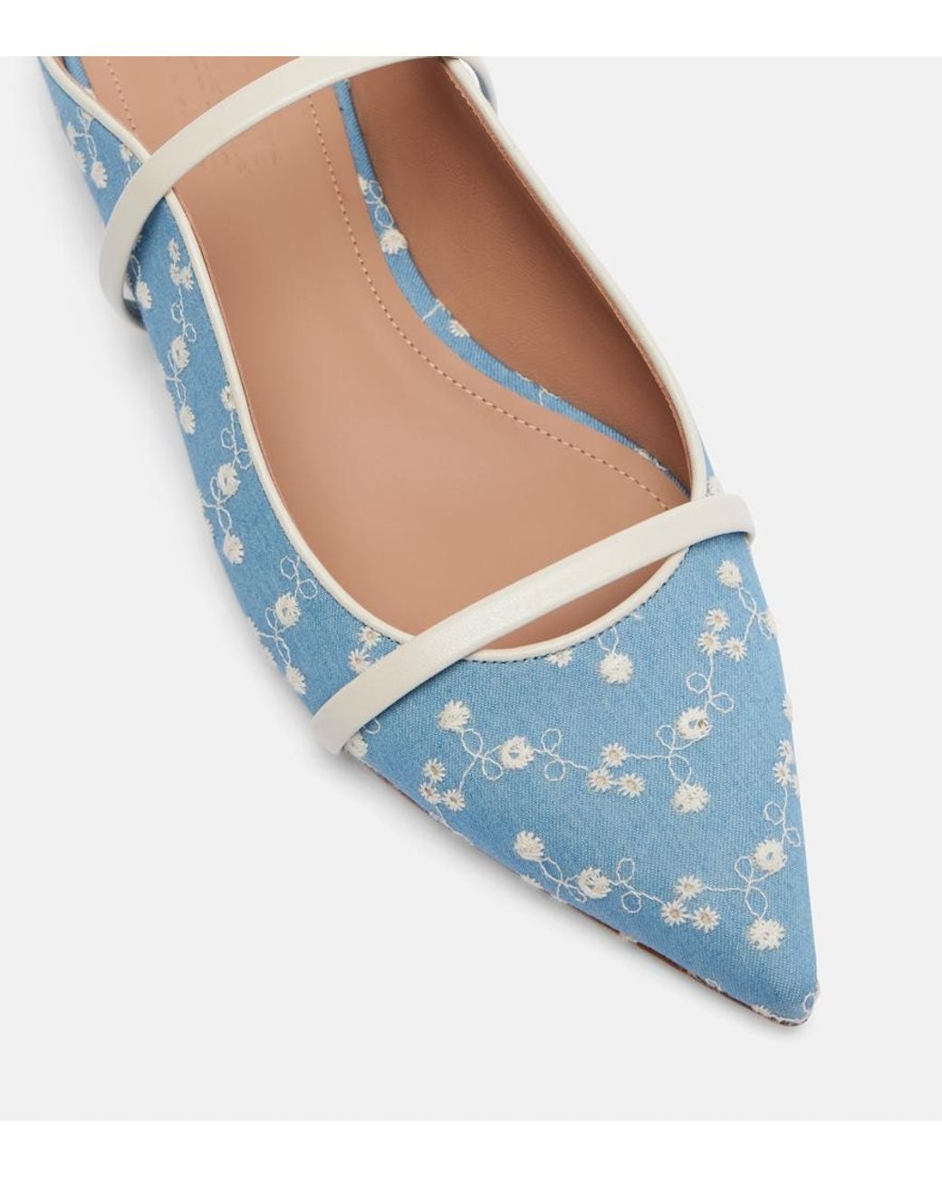 Malone Souliers Blue Maureen Leather-Trimmed Denim Mules