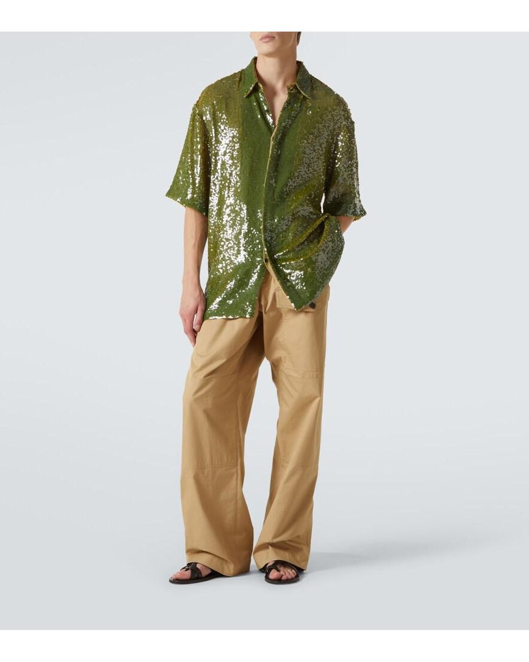 Dries Van Noten Green Sequined Shirt for men