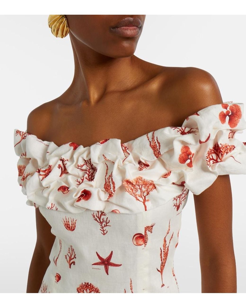 Agua Bendita Pink Jardin Printed Off-Shoulder Linen Minidress
