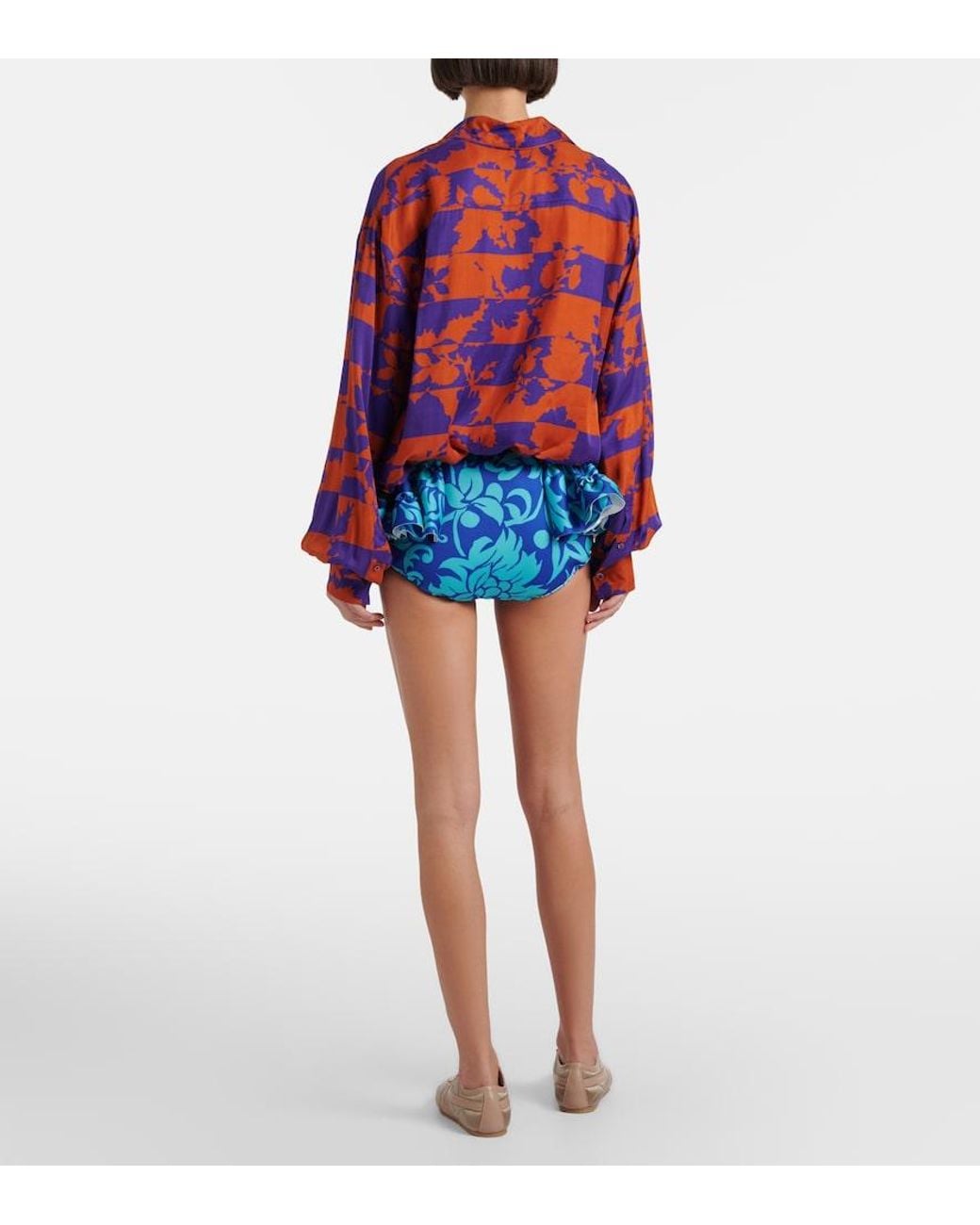 Dries Van Noten Blue Ruffled Printed Shorts