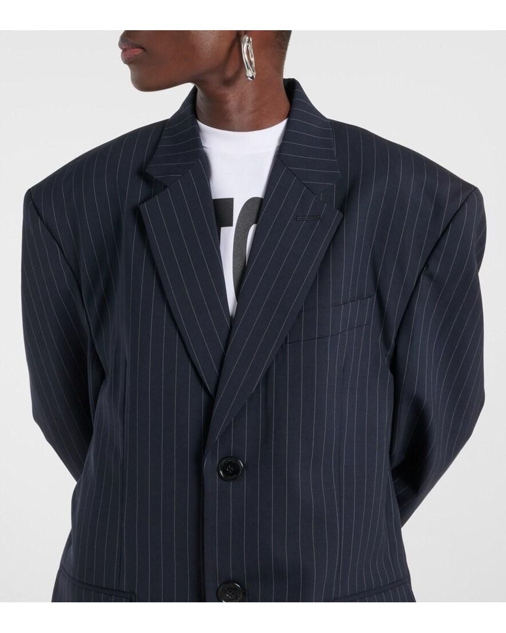 Vetements Blue Oversized Pinstriped Wool Coat