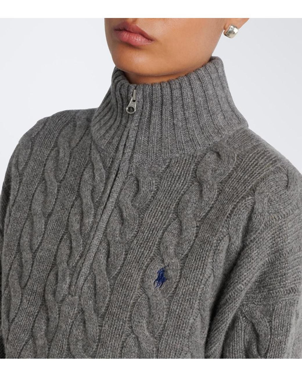 Polo Ralph Lauren Gray Cable-Knit Wool-Blend Half-Zip Sweater