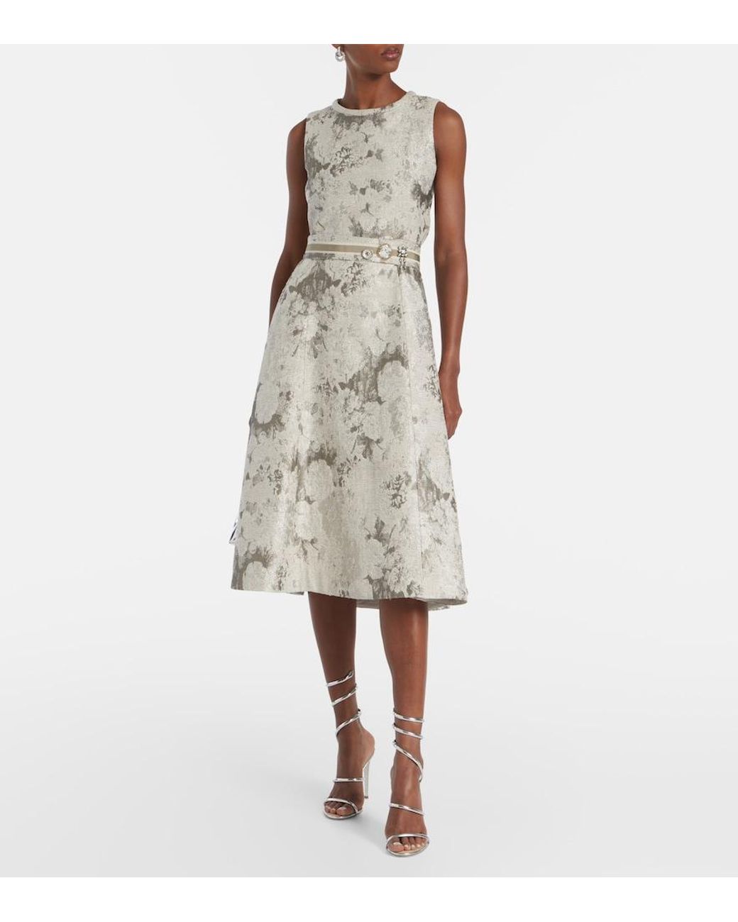 Max Mara Natural Cotton-Blend Jacquard Midi Dress