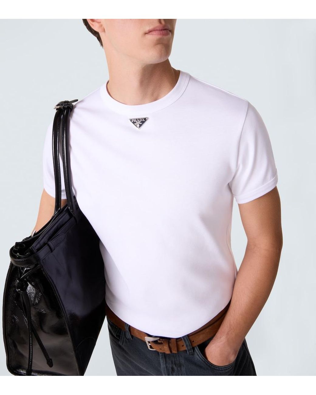 Camiseta Triangle De Jersey De Algodon Prada de hombre de color White
