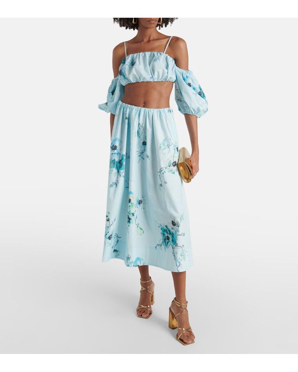 Zimmermann Blue Lightburst Floral Cotton Crop Top