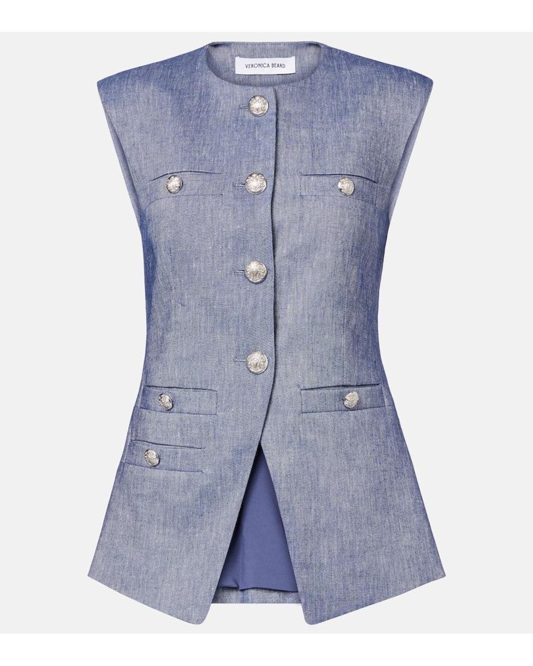 Veronica Beard Blue Tamara Linen-Blend Vest